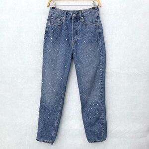 H&M Divided Women's Rhinestone Mom Jeans Light Wash Button Fly Hi Rise size 4